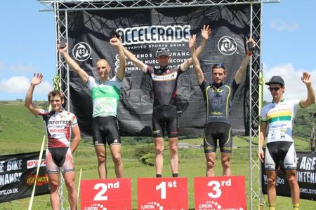 Elite men's podium at the British Cross Country series round in Margam Park