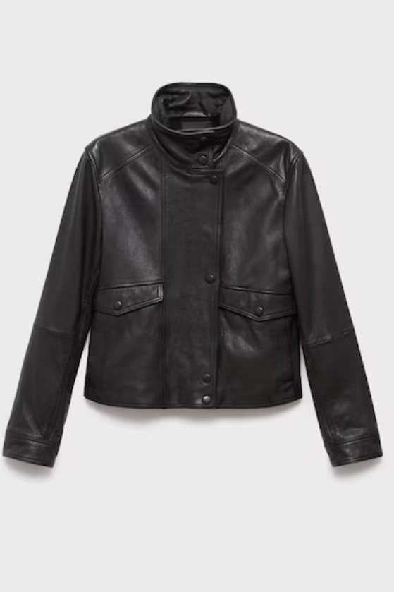 Mango , High-Neck Leather Jacket