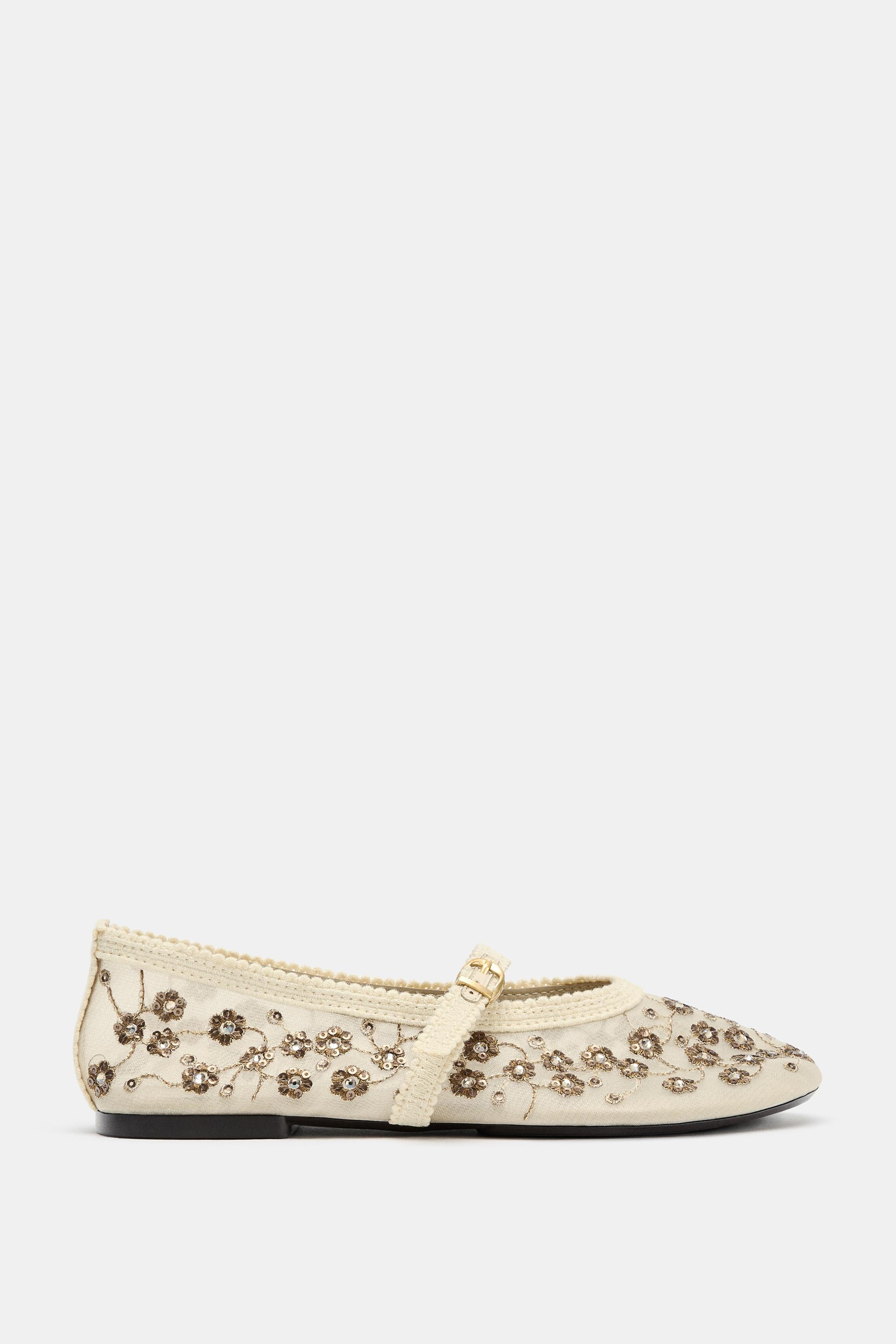 Mesh Ballet Flats With Rhinestones