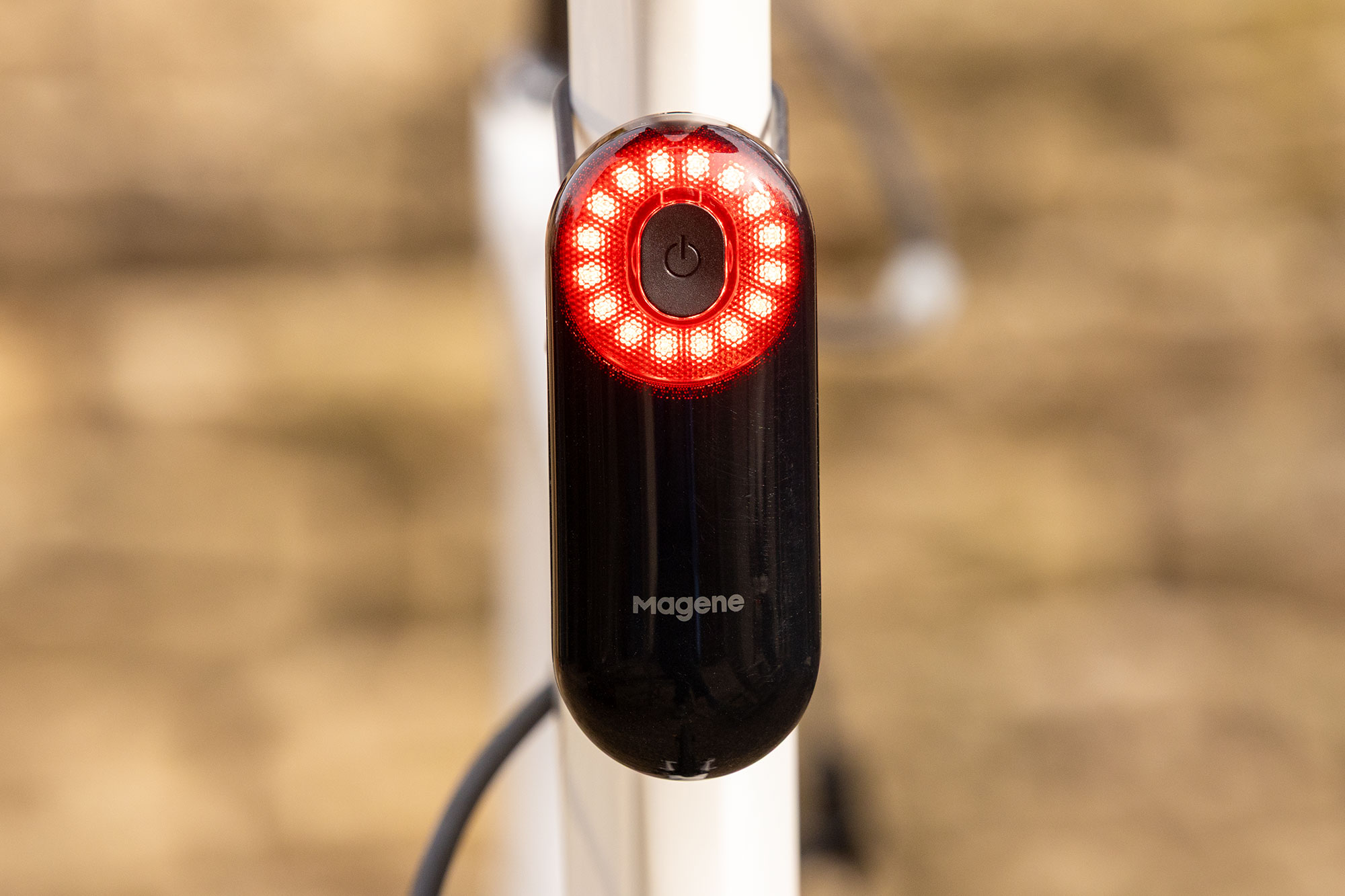 Magene L508 pictured from behind, mounted to an aero seat post