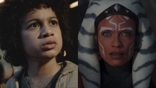 Side-by-side images of Skeleton Crew's Ravi Cabot-Conyers and Ahsoka's Rosario Dawson