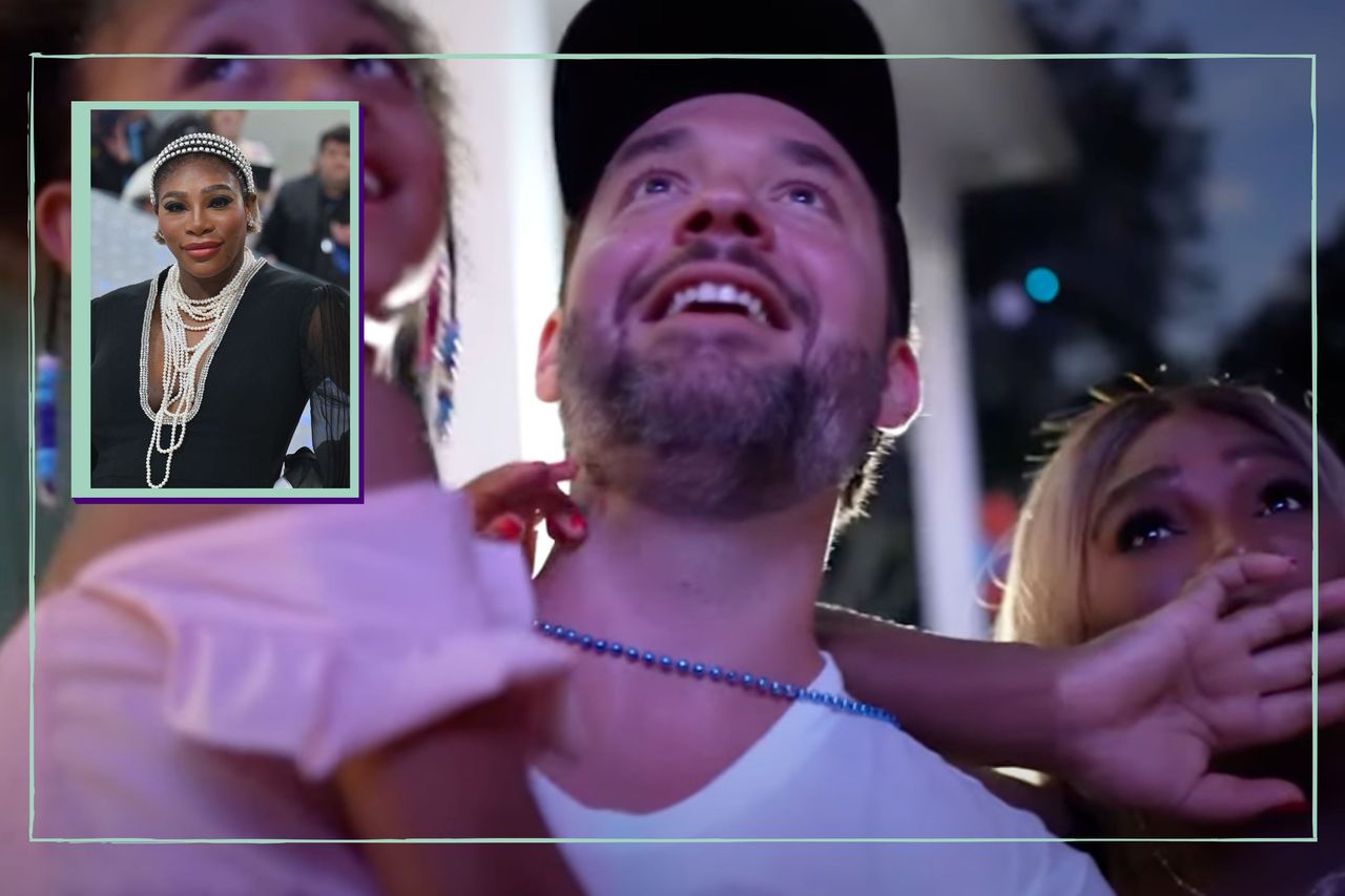 Serena Williams with husband Alexis Ohanian and their daughter Olympia watching drone gender reveal with drop in of Serena Williams