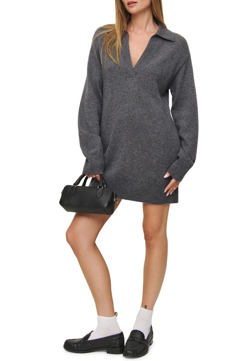 Maeve Long Sleeve Recycled Cashmere &amp;amp; Wool Blend Polo Sweater Minidress