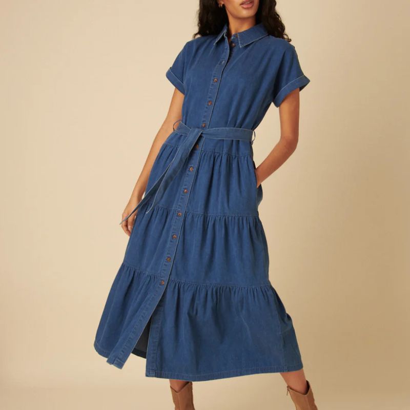 Nobody&#039;s Child , Denim Ester Tiered Shirt Dress