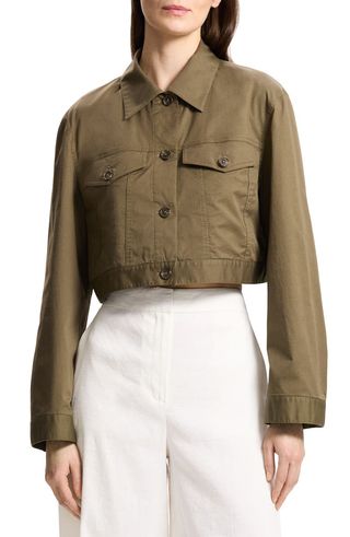 Short trucker jacket in stretch twill