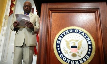 U.S. House Majority Whip Rep. James Clyburn listens during a news conference on Capitol Hill in Washington, DC.