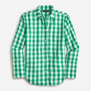 flat lay of J. Crew Gingham Shirt in green