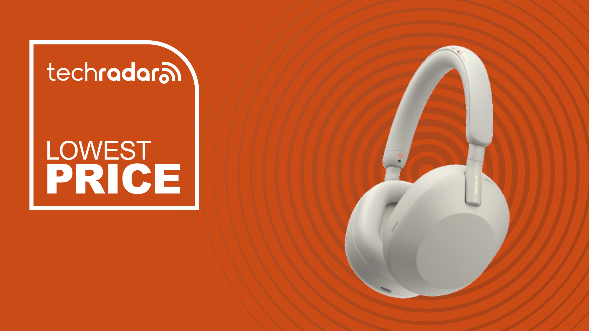 Sony WH-1000XM5 on an orange background