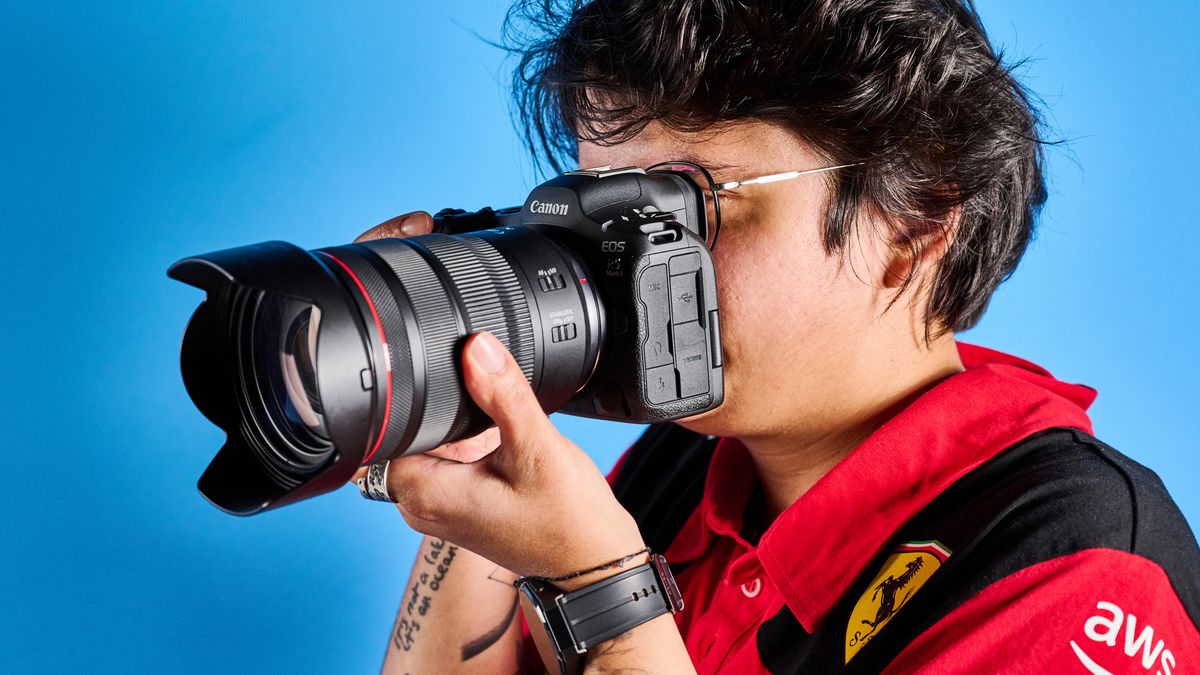 A Canon EOS R5 Mark II mirrorless camera