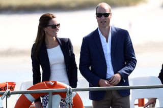 Prince William, Duke of Cambridge and Catherine, Duchess of Cambridge leave Tresco on 'Pegasus' during a visit to Cornwall on September 2, 2016 in Tresco, England