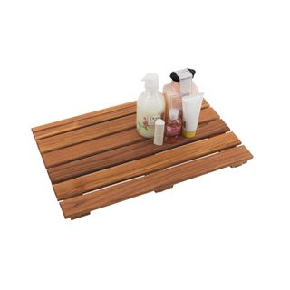 VaeFae Teak Shower Non-Slip Mat with bath products on the side