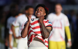 Weston McKennie #8 of the United States celebrates victory after the FIFA World Cup 2026 Round of 32 match between USA and Bosnia and Herzegovina at San Francisco Bay Area Stadium on July 01, 2026 in Santa Clara, California. 