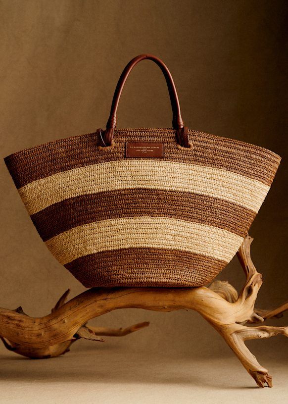Justine Maxi Basket Bag - Raffia Coffee Stripes - Raffia - Sézane