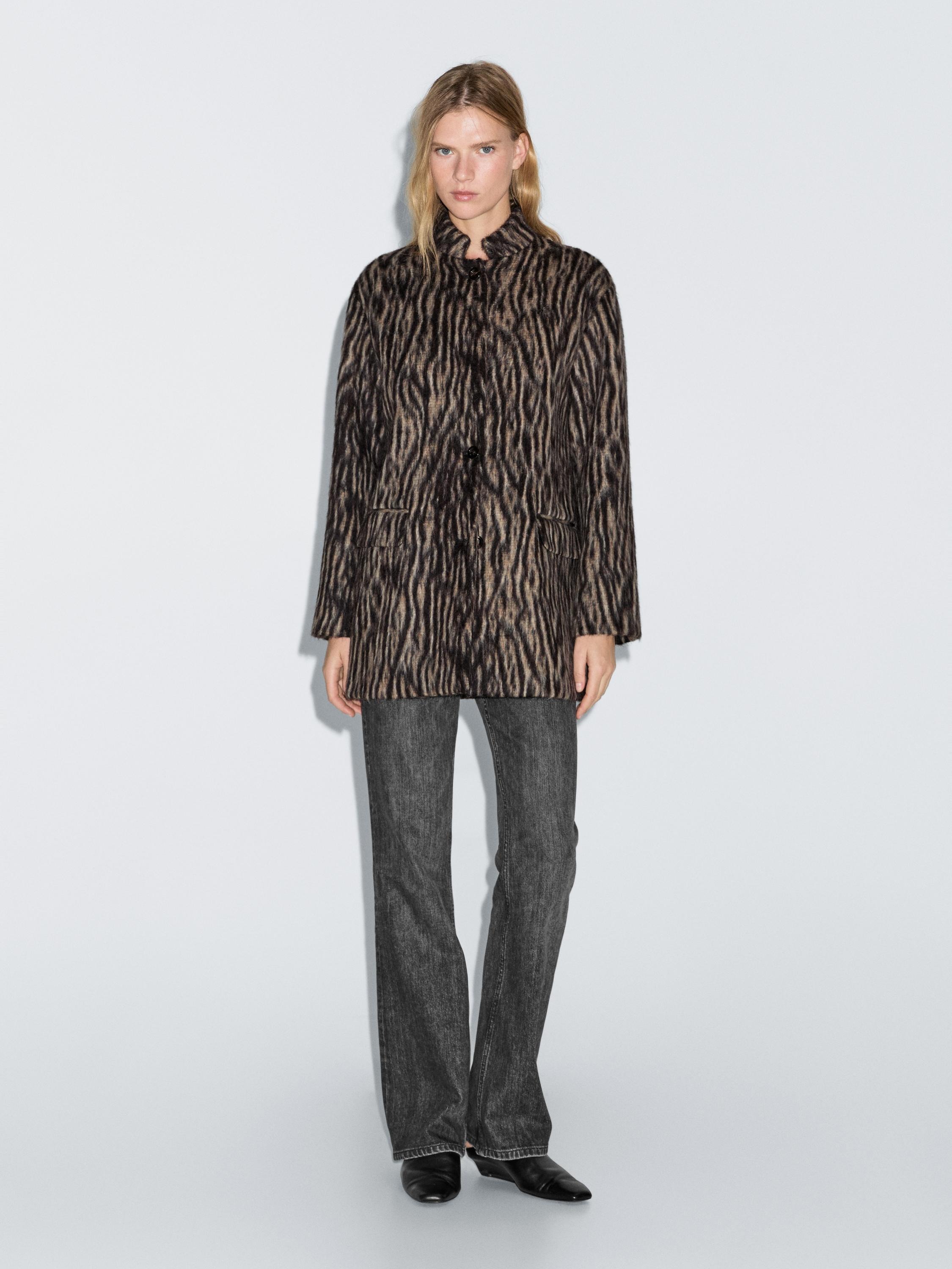 Massimo Dutti, Wool Blend Animal Print Coat