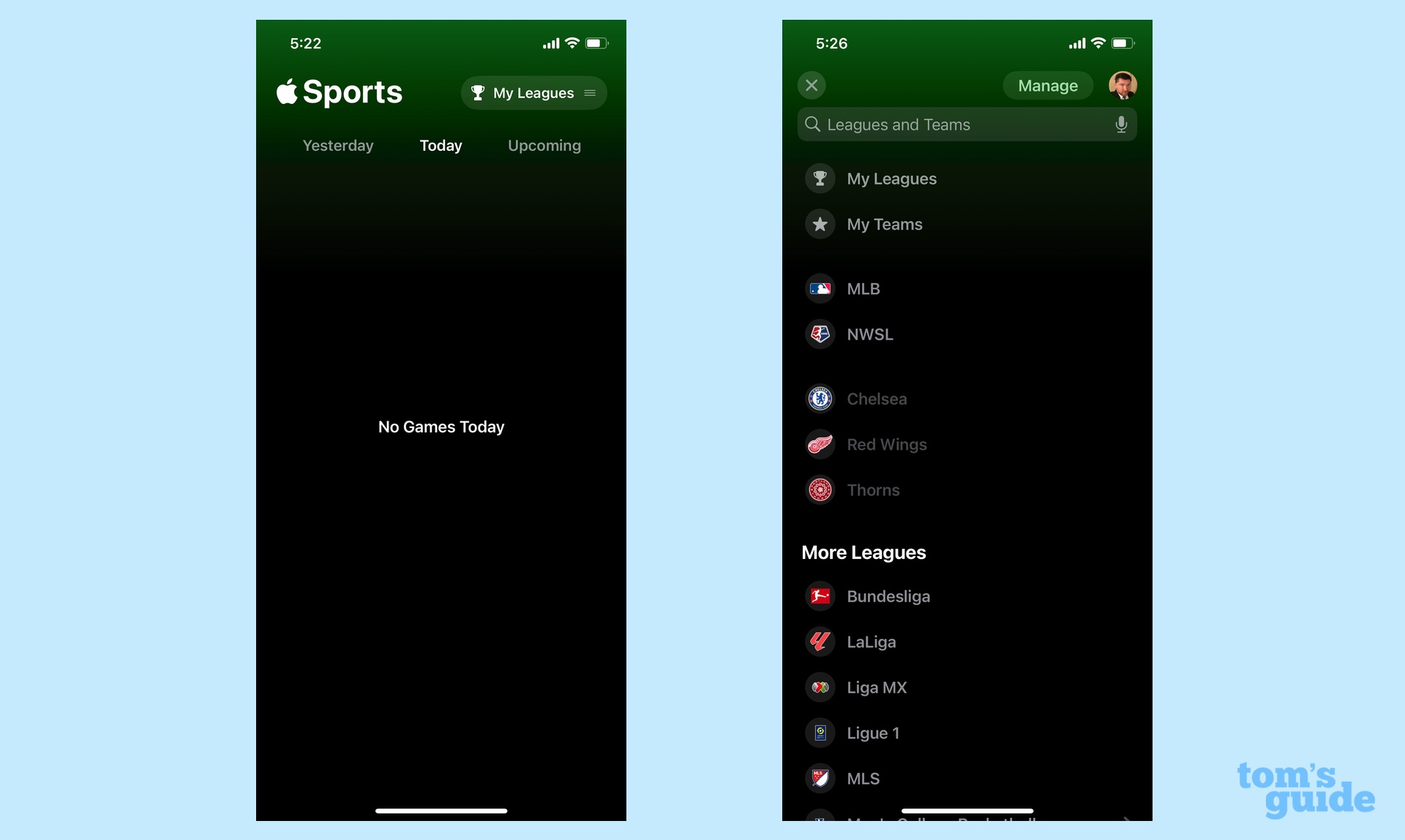 Apple Sports app view