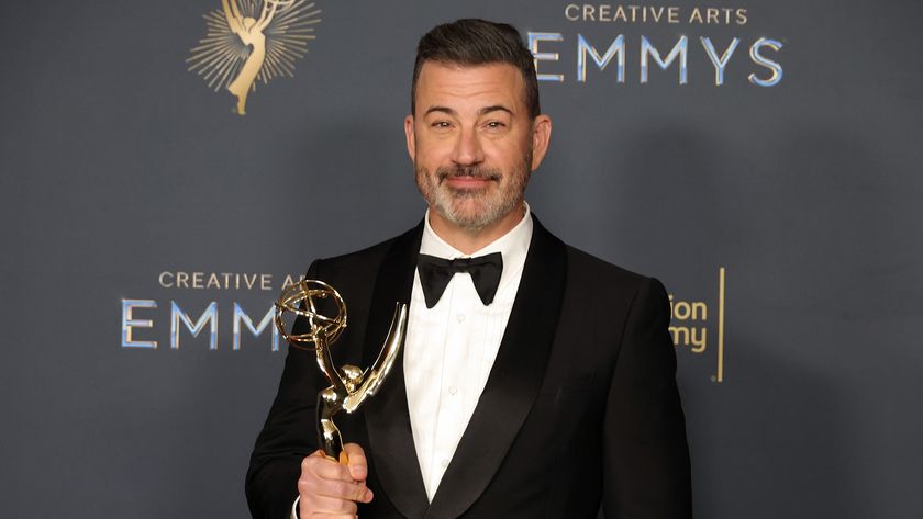 Jimmy Kimmel holding a Creative Arts Emmy award at the 2025 edition of the ceremony