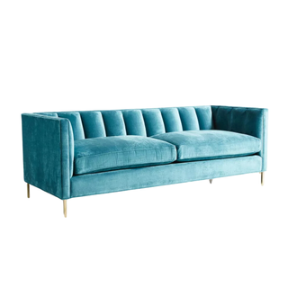 blue velvet anthropologie sofa