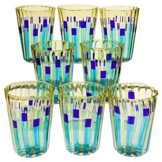 Set of 8 Murano Glass Tumblers, Campo di Gigli Toscani, Signed