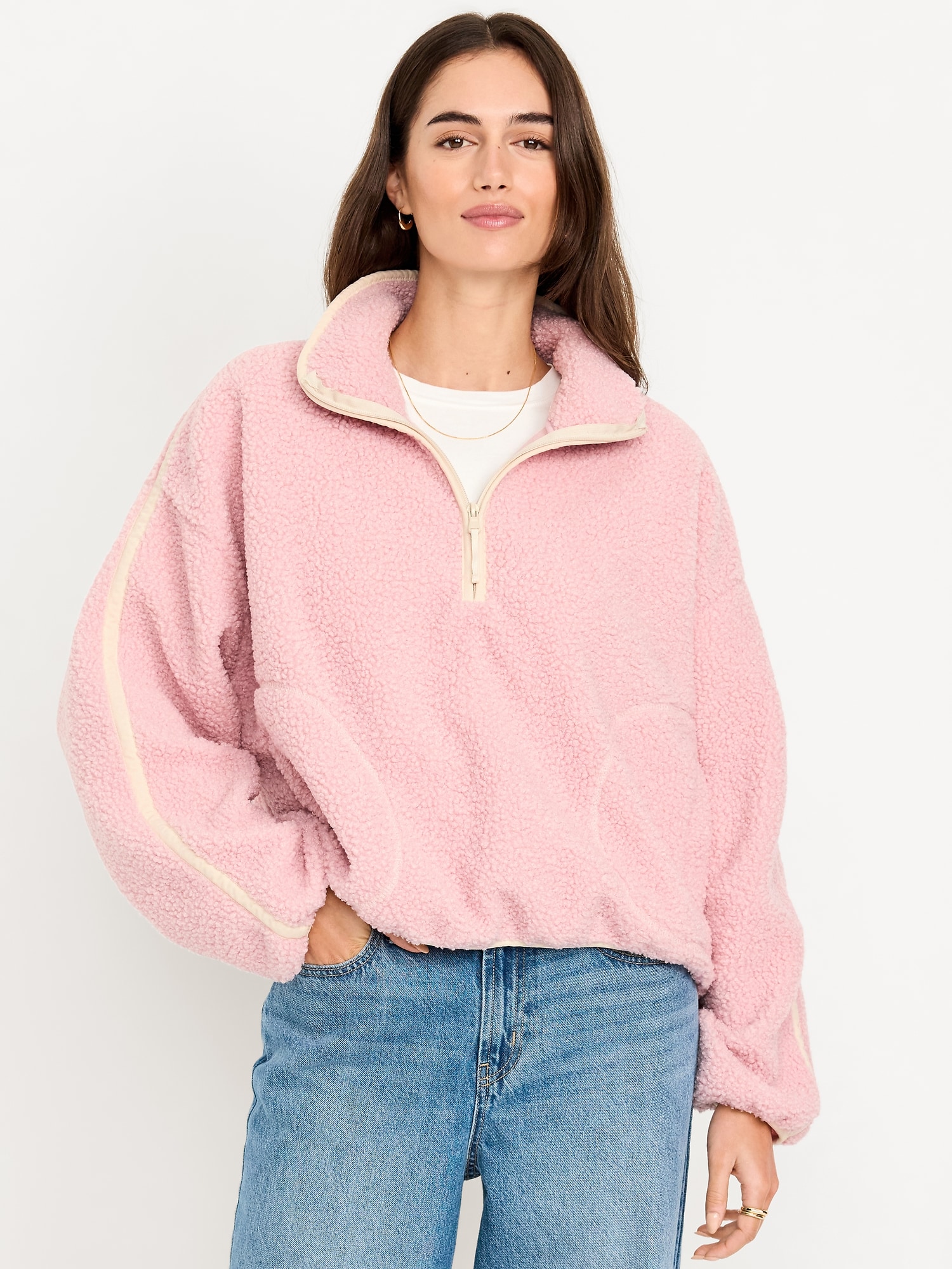 Loose Sherpa Quarter-Zip Pullover