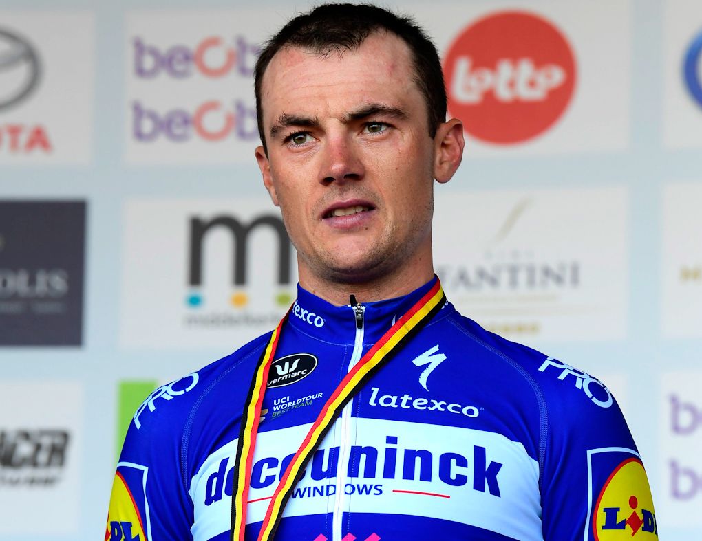 Yves Lampart on the podium for second at the Belgian time trial championship