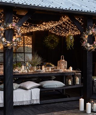 Outdoor birthday party ideas with barn and outdoor lights