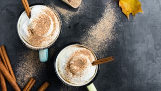 mugs of hot chocolate with cinnamon sticks