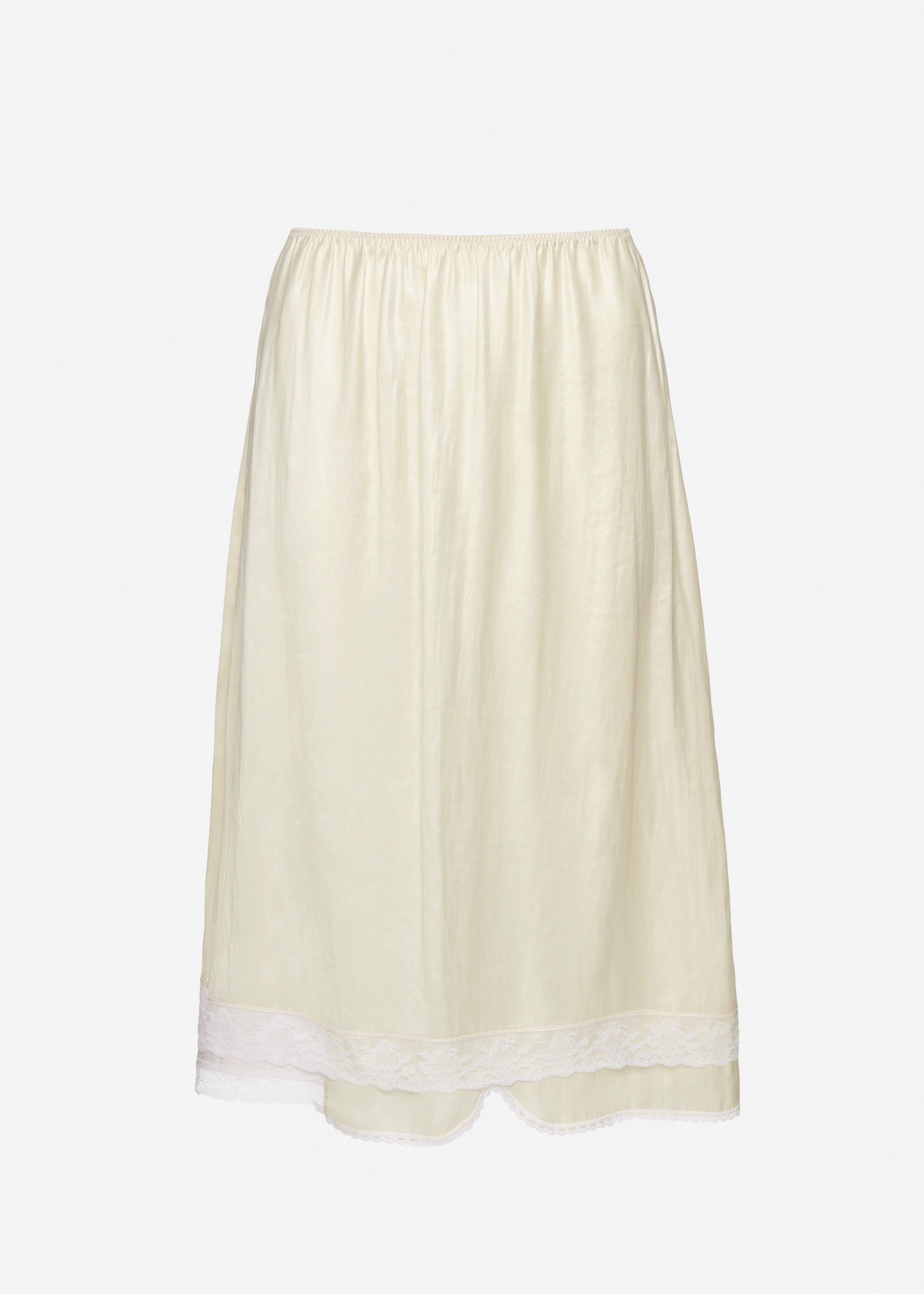 Mid-Length Slip Skirt With Lace-Trimmed Hem in Cream