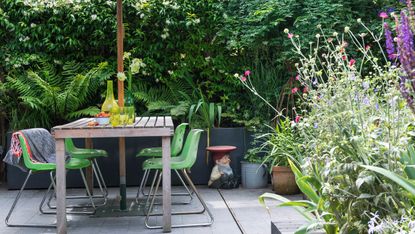 free garden ideas – clean patio with parasol