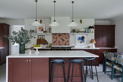 tuscan red kitchen with funky splashback