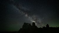 Photo of the Night Sky showing the thick band of the Milky Way streaking across the heavens