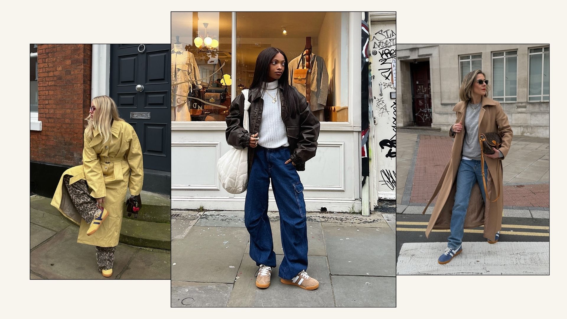 Influencer wears Gola trainers.