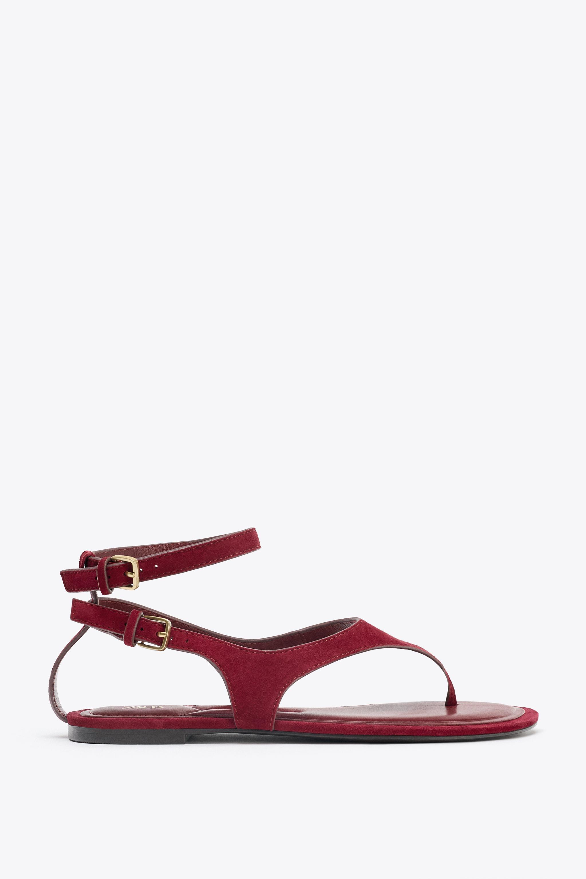 Split Leather Flat Toe Loop Sandals