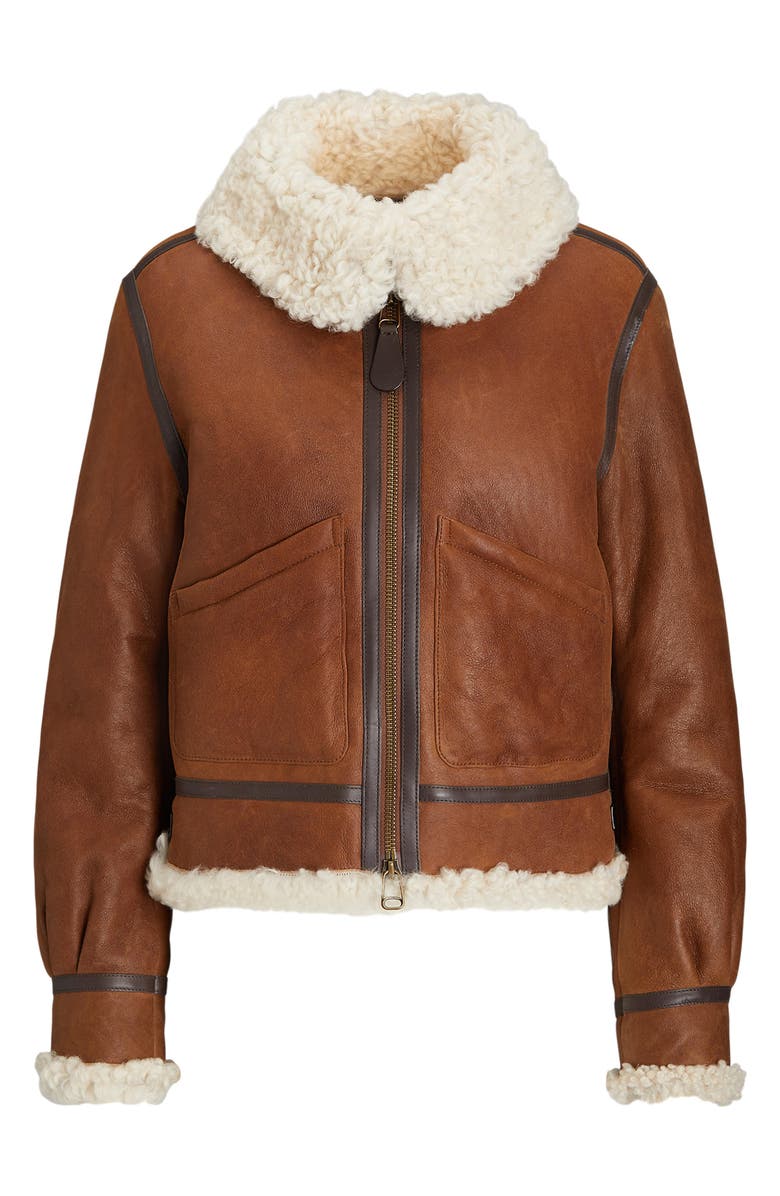 Genuine Shearling Trim Leather Aviator Jacket