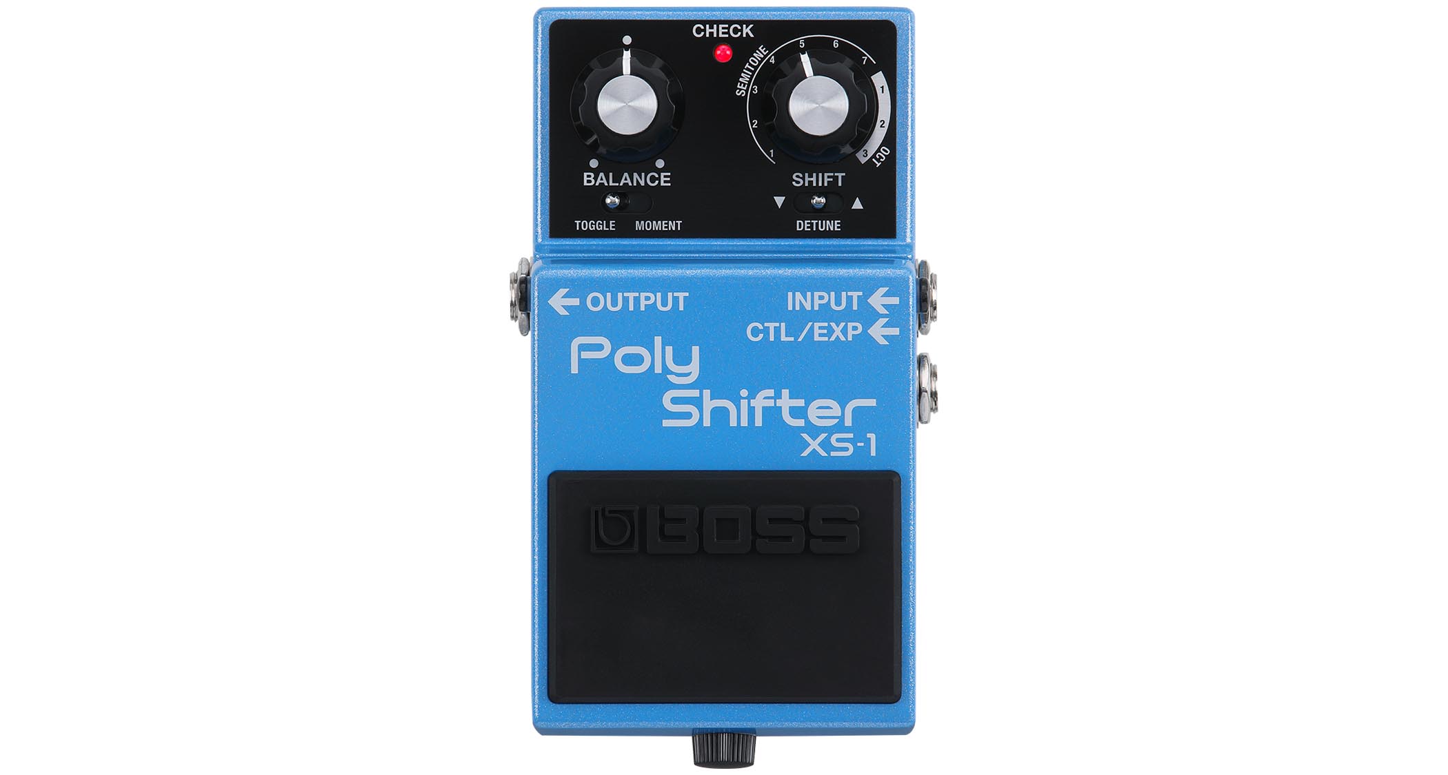 Boss XS-1 Poly Shifter: the compact version of the new pitch-shifter has the same blue finish on the enclosure and has a range of three octaves up and down.