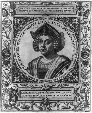 An engraving of Christopher Columbus by Johann Theodor de Bry.