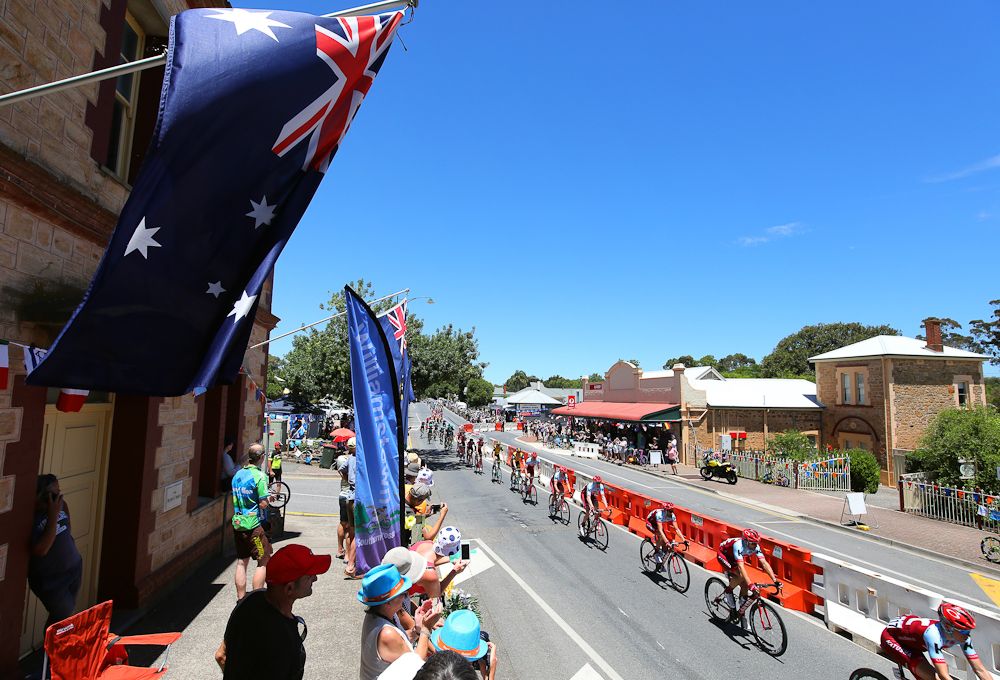 Katusha on the front during stage 1 at the Tour Down Under