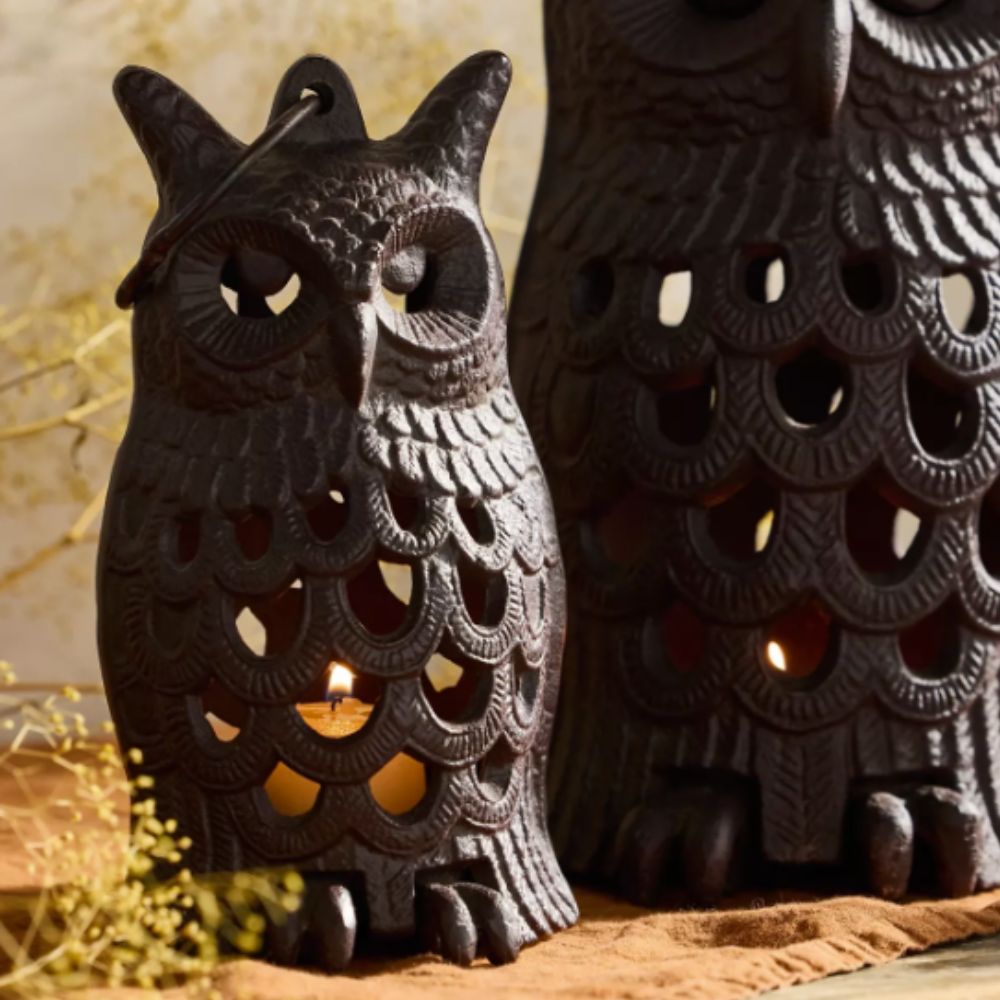 Cast iron owl shaped lantern