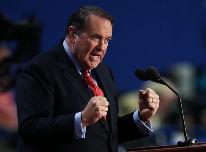Former Arkansas Gov. Mike Huckabee (R) was slapped with a $25,000 fine by the band Survivor for playing their song, "Eye of the Tiger," without permission at a rally.
