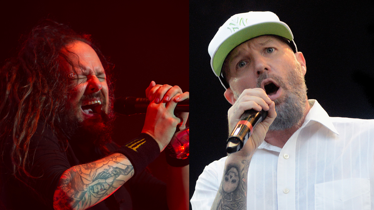 A picture of Korn&#039;s Jonathan Davis and Limp Bizkit singer Fred Durst