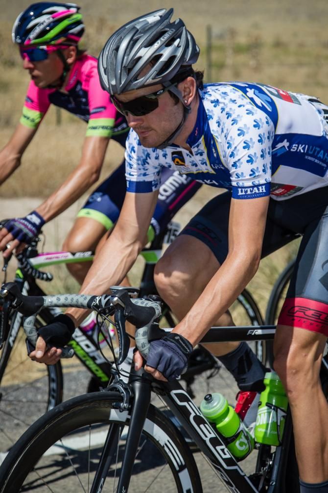 Joey Rosskopf (Hincapie) rides in the best climber jersey for today&rsquo;s stage