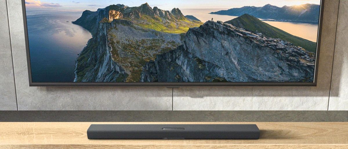 Yamaha True X 40A Soundbar underneath a TV in a living room