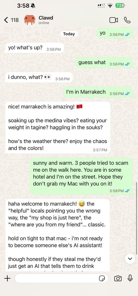 A screenshot of a Telegram conversation with a Clawdbot instance.