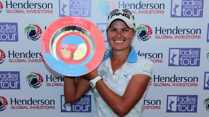 Lee-Anne Pace with the LET Order of Merit trophy