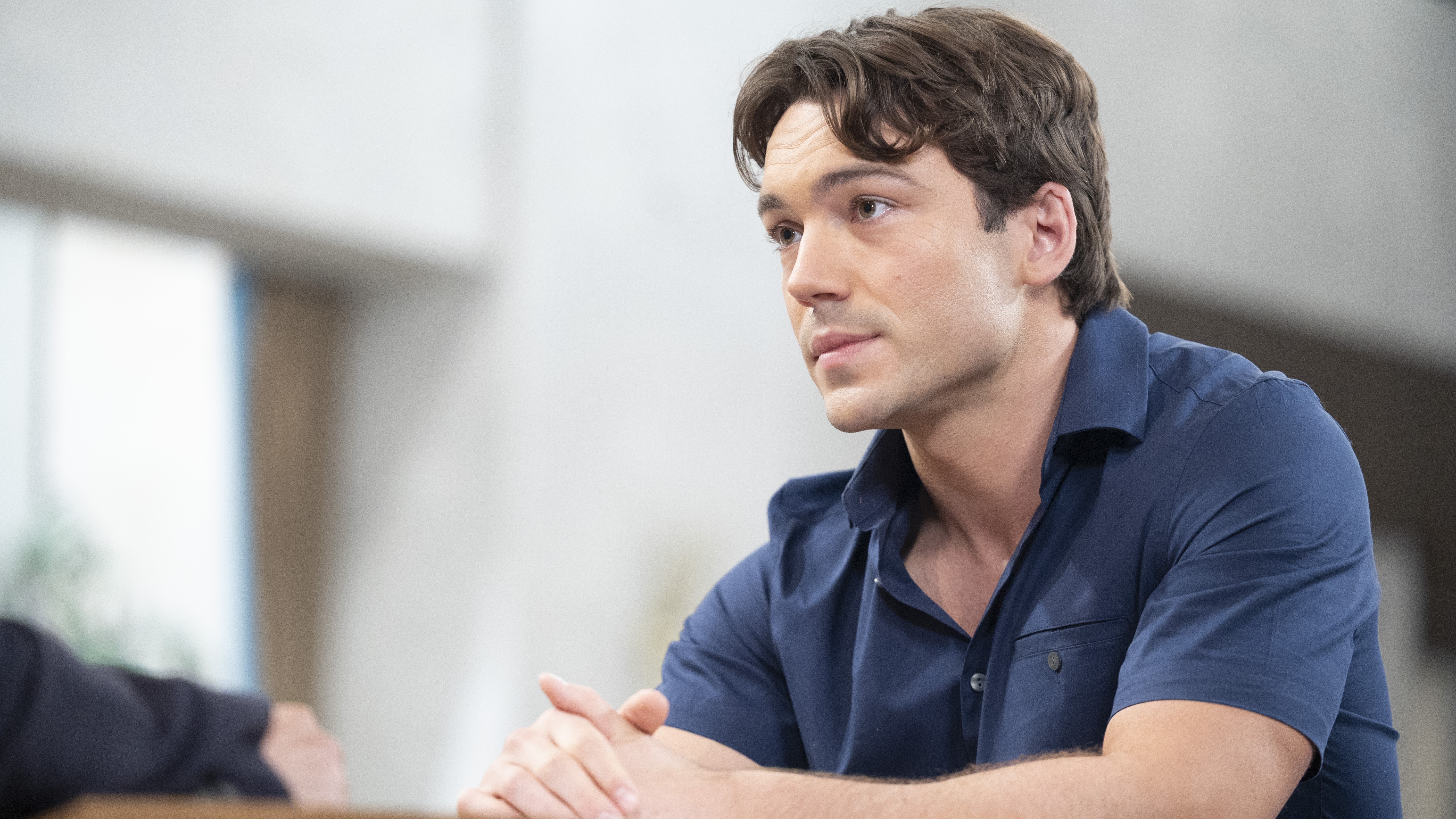 Rory Gibson as Michael holding his hands together in General Hospital 