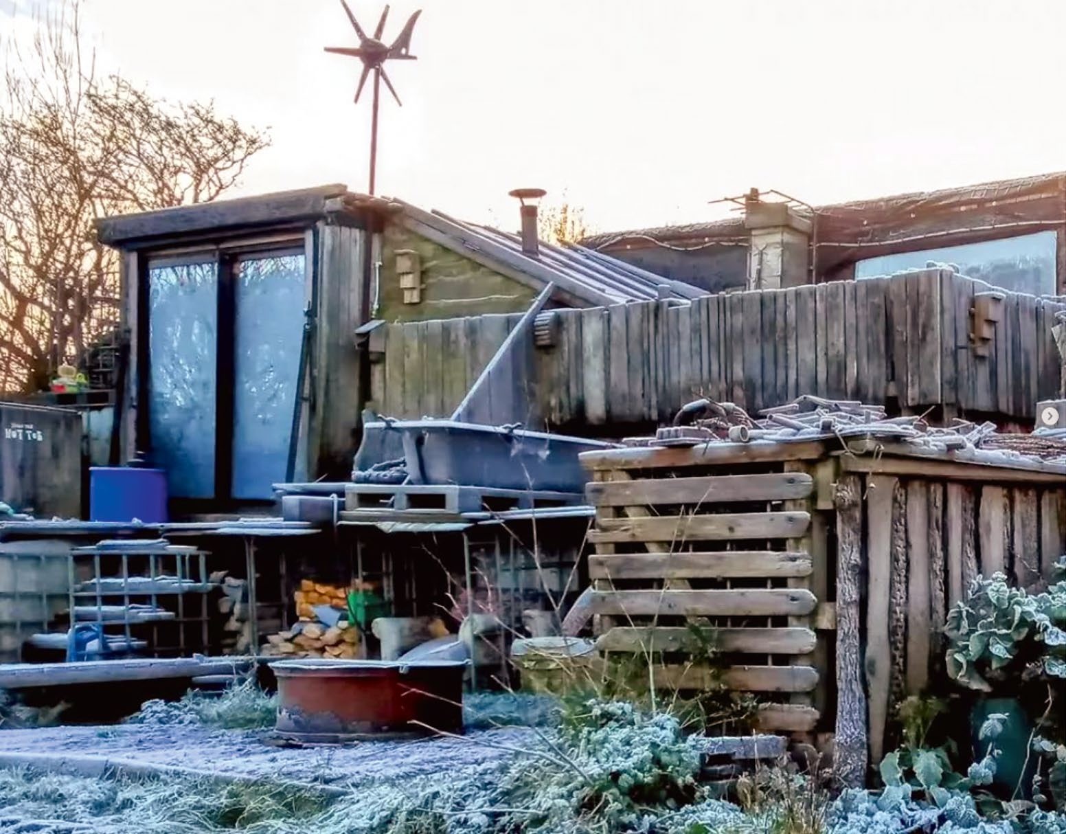 The family's wooden house