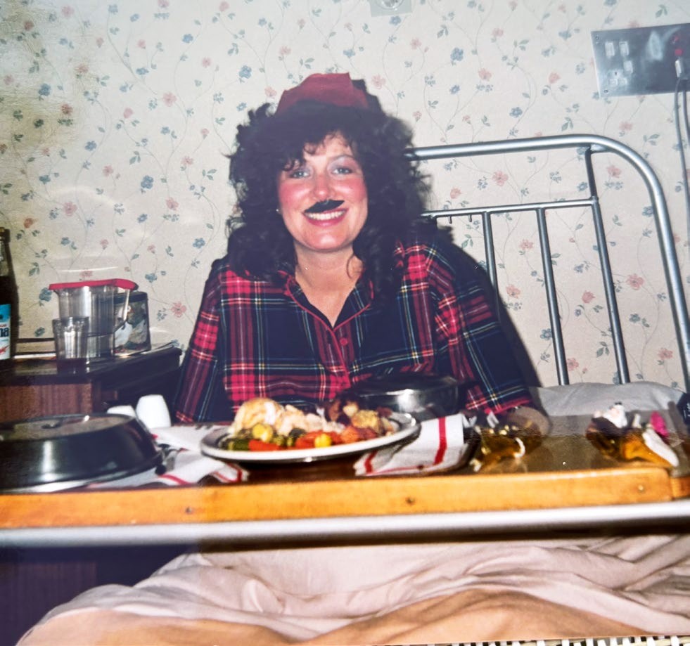 Gilly eating Christmas dinner in hospital after having Poppy