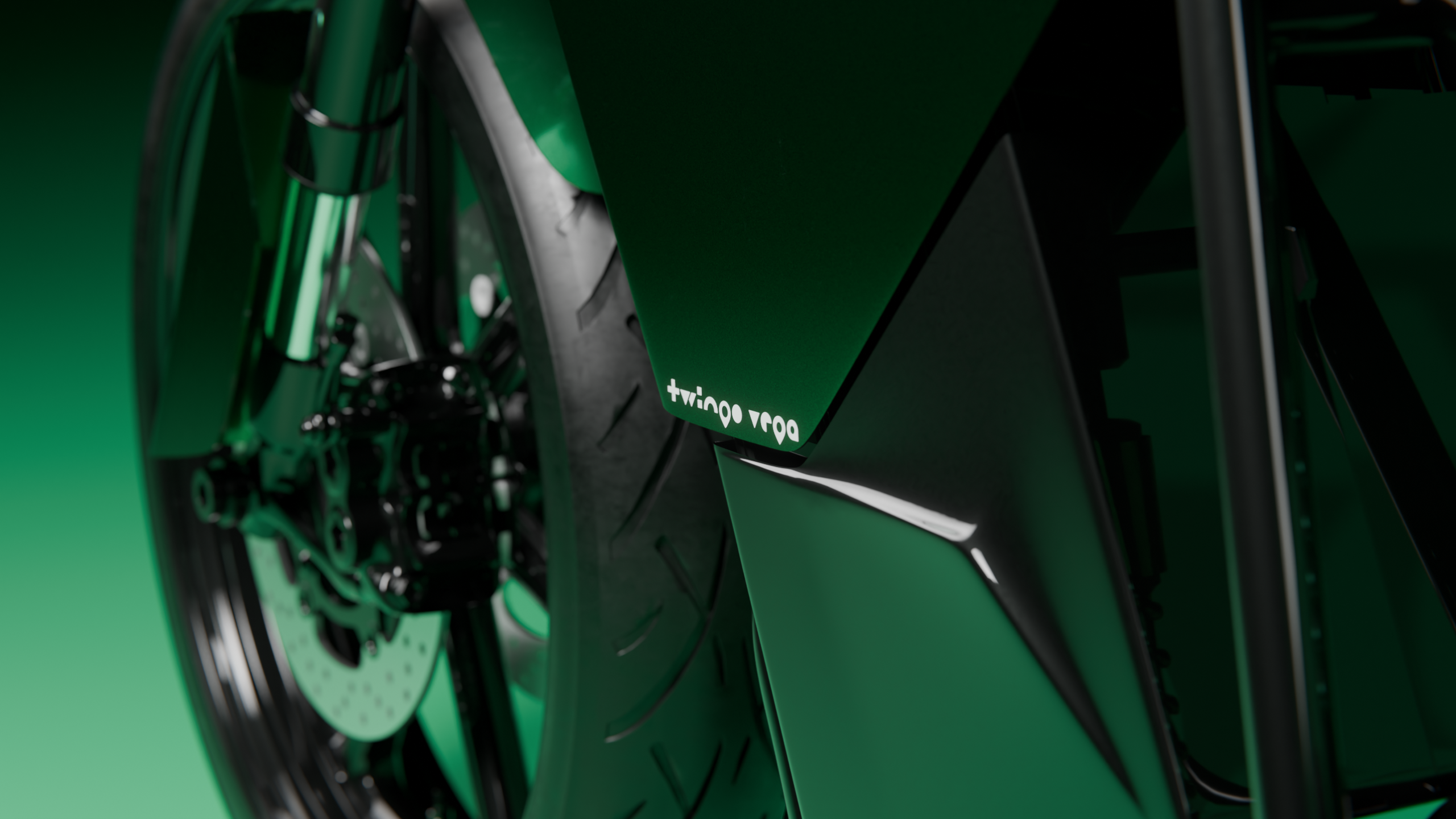 Detail of the Twingo Vega electric motorcycle