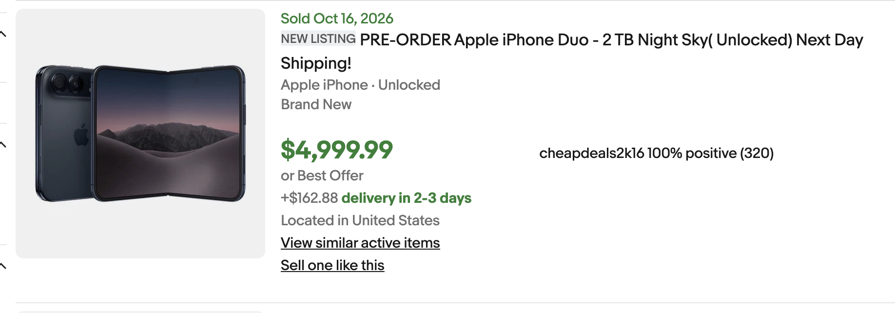 A $4,999 sale of the iPhone Duo 2TB