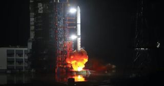Liftoff of a Long March 2D rocket carrying the three Yaogan 35 (04 group) satellites from Xichang Satellite Launch Center in southwestern China on Aug. 19, 2022.
