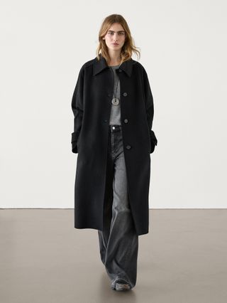 Long Wool Blend Trench Coat